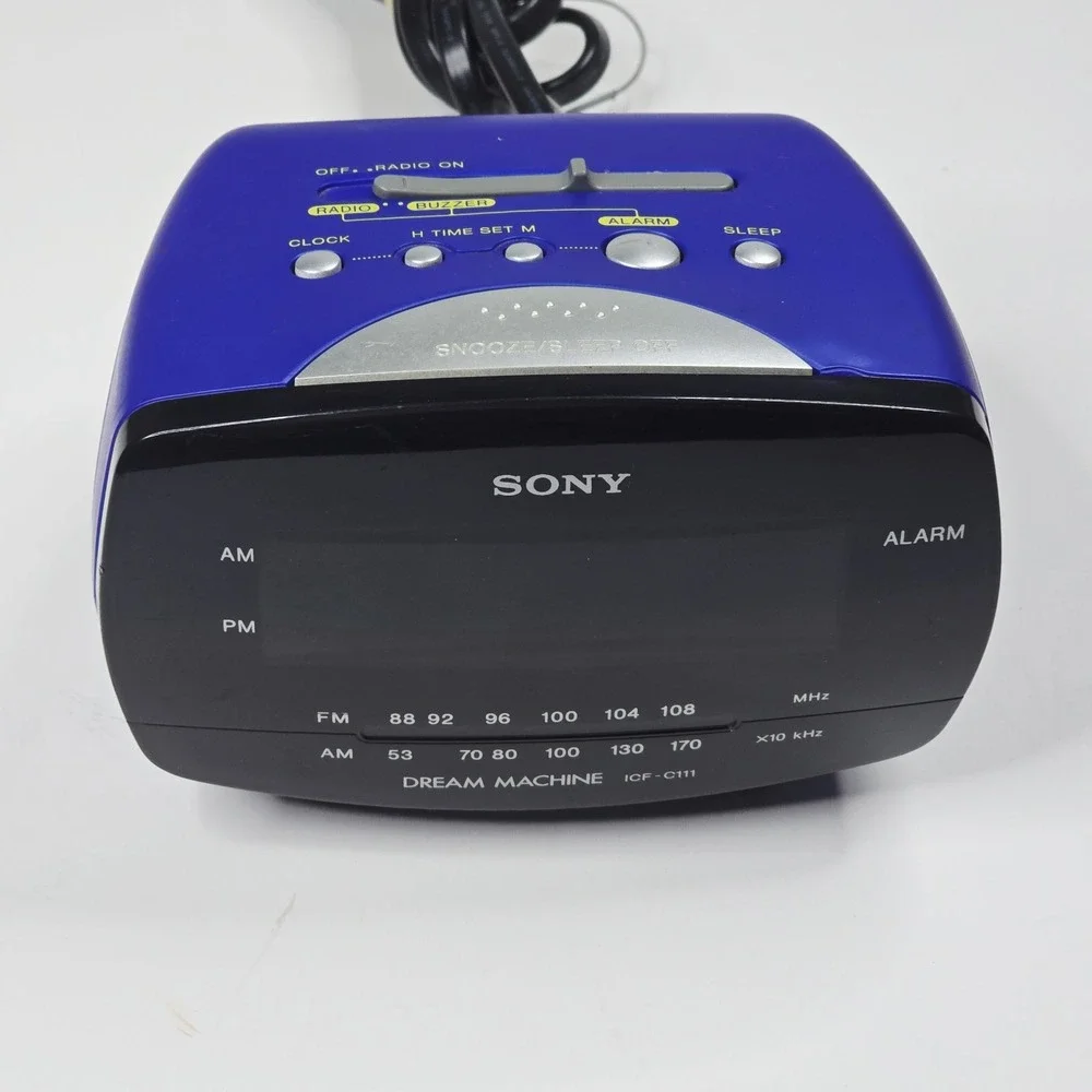 Vintage Sony ICF-C111 Dream Machine AM/FM Clock Radio Blue Alarm Snooze Tested